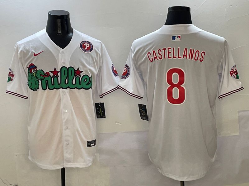 Men Philadelphia Phillies #8 Castellanos White three generations Joint Name Nike 2025 MLB Jersey style 5->philadelphia phillies->MLB Jersey